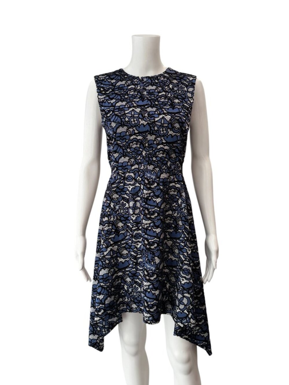 Louis Vuitton Blue Black Floral Lace Logo Silk Shift Dress size IT 38/2